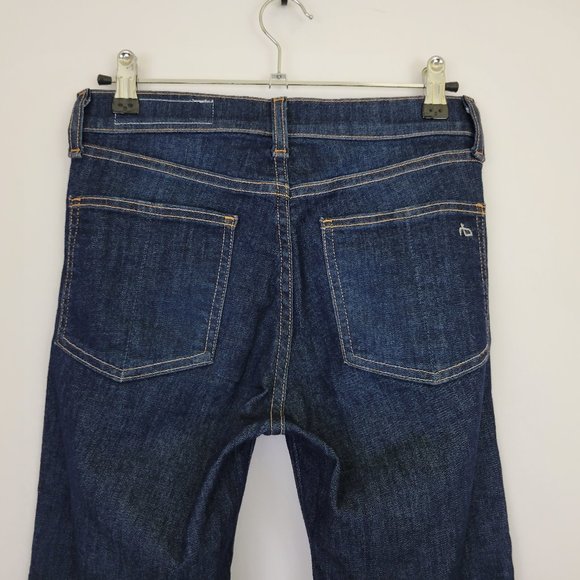 Rag & Bone 10" High Rise Skinny Ankle Raw Hem Jean in Mad River, Dark - Picture 5 of 11
